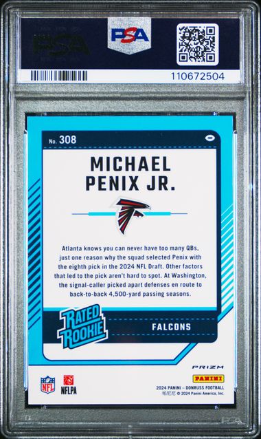 2024 Panini Donruss Michael Penix Jr. #308 (Optic Preview-Pink) Gem Mt 10 back