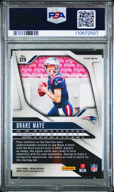 2024 Panini Prizm Drake Maye #329 (Neon Green Pulsar) Mint 9 back