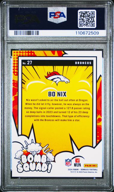 2024 Panini Donruss Bomb Squad Bo Nix #27 Gem Mt 10 back