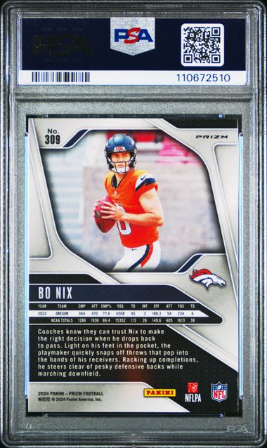 2024 Panini Prizm Bo Nix #309 (Lazer Prizm) Mint 9 back