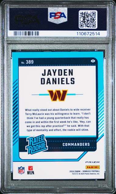 2024 Panini Donruss Jayden Daniels #389 (Optic Preview-Pink) Gem Mt 10 back