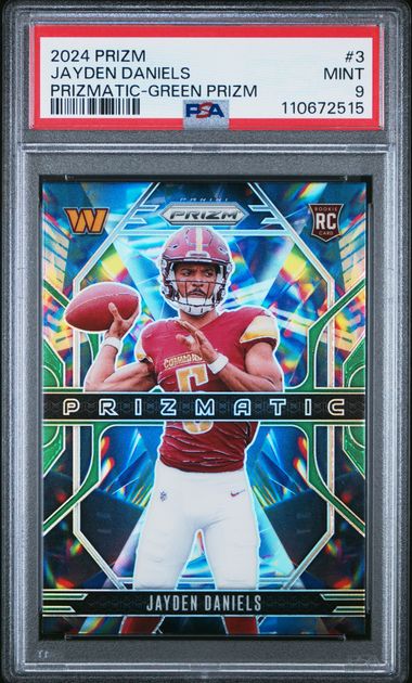 2024 Panini Prizm Prizmatic Jayden Daniels #3 (Prizmatic-Green Prizm) Mint 9 front