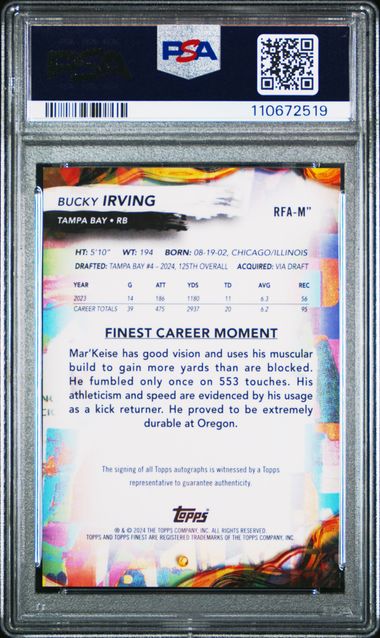 2024 Topps Finest Rookie Finest Autographs Bucky Irving #Rfam" Mint 9 back
