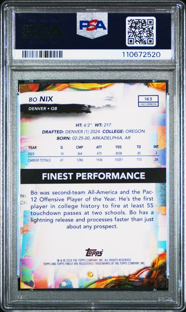 2024 Topps Finest Bo Nix #163 (Checkerboard) Mint 9 back