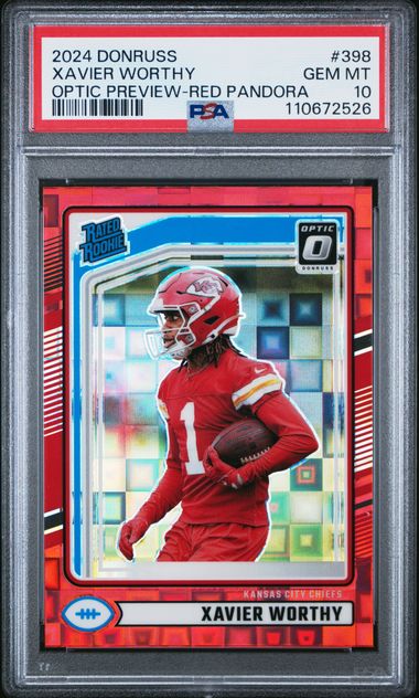 2024 Panini Donruss Xavier Worthy #398 (Optic Preview-Red Pandora) Gem Mt 10 front
