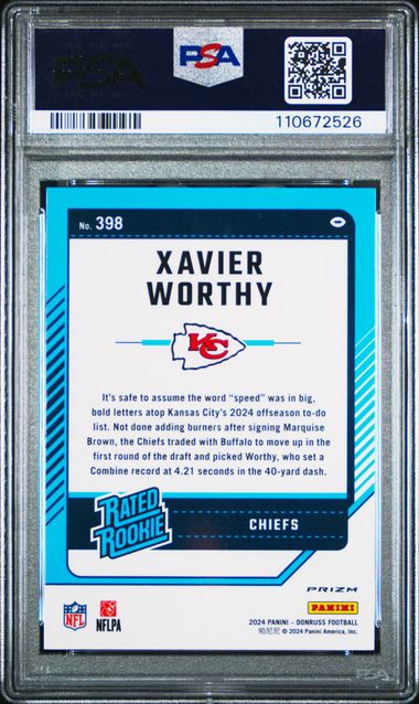 2024 Panini Donruss Xavier Worthy #398 (Optic Preview-Red Pandora) Gem Mt 10 back