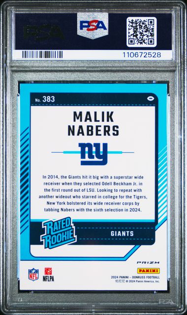 2024 Panini Donruss Malik Nabers #383 (Optic Preview-Red Pandora) Gem Mt 10 back