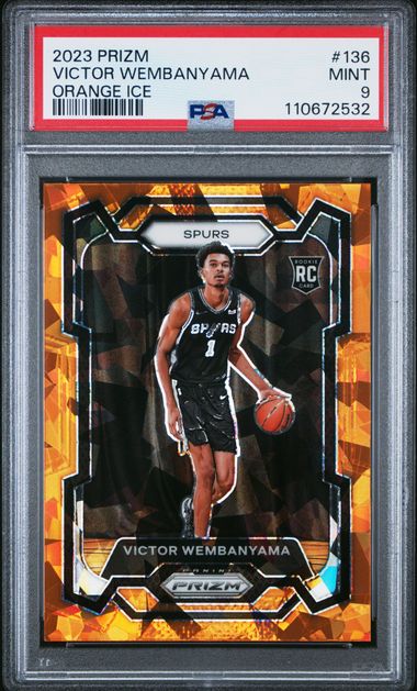 2023 Panini Prizm Victor Wembanyama #136 (Orange Ice) Mint 9 front