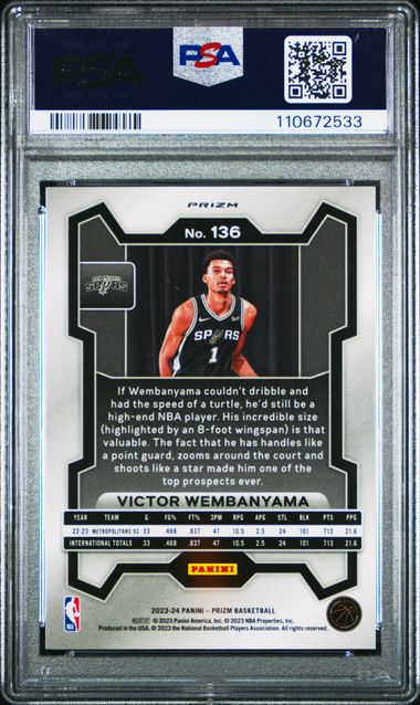 2023 Panini Prizm Victor Wembanyama #136 (Orange Ice) Gem Mt 10 back