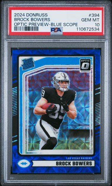 2024 Panini Donruss Brock Bowers #394 (Optic Preview-Blue Scope) Gem Mt 10 front