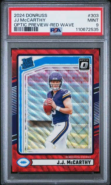 2024 Panini Donruss Jj Mccarthy #303 (Optic Preview-Red Wave) Mint 9 front