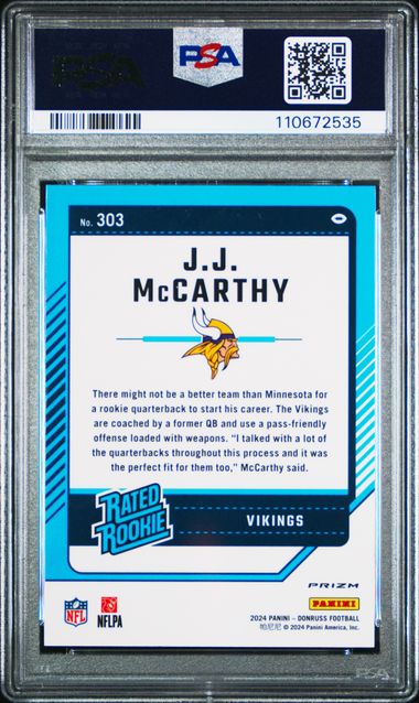 2024 Panini Donruss Jj Mccarthy #303 (Optic Preview-Red Wave) Mint 9 back