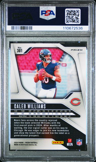 2024 Panini Prizm Caleb Williams #301 (Lazer Prizm) Gem Mt 10 back