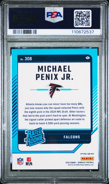 2024 Panini Donruss Michael Penix Jr. #308 (Optic Preview-Red Wave) Mint 9 back