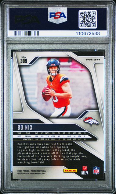 2024 Panini Prizm Bo Nix #309 (Disco Prizm) Gem Mt 10 back