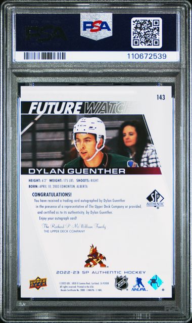 2022 Sp Authentic Dylan Guenther #143 (Autograph) Gem Mt 10 back