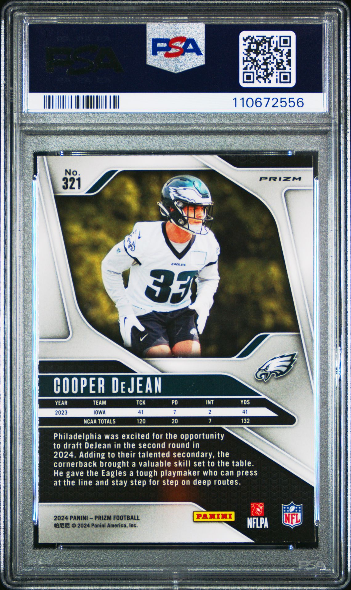 2024 Panini Prizm Cooper Dejean #321 (Silver Prizm) Mint 9 back