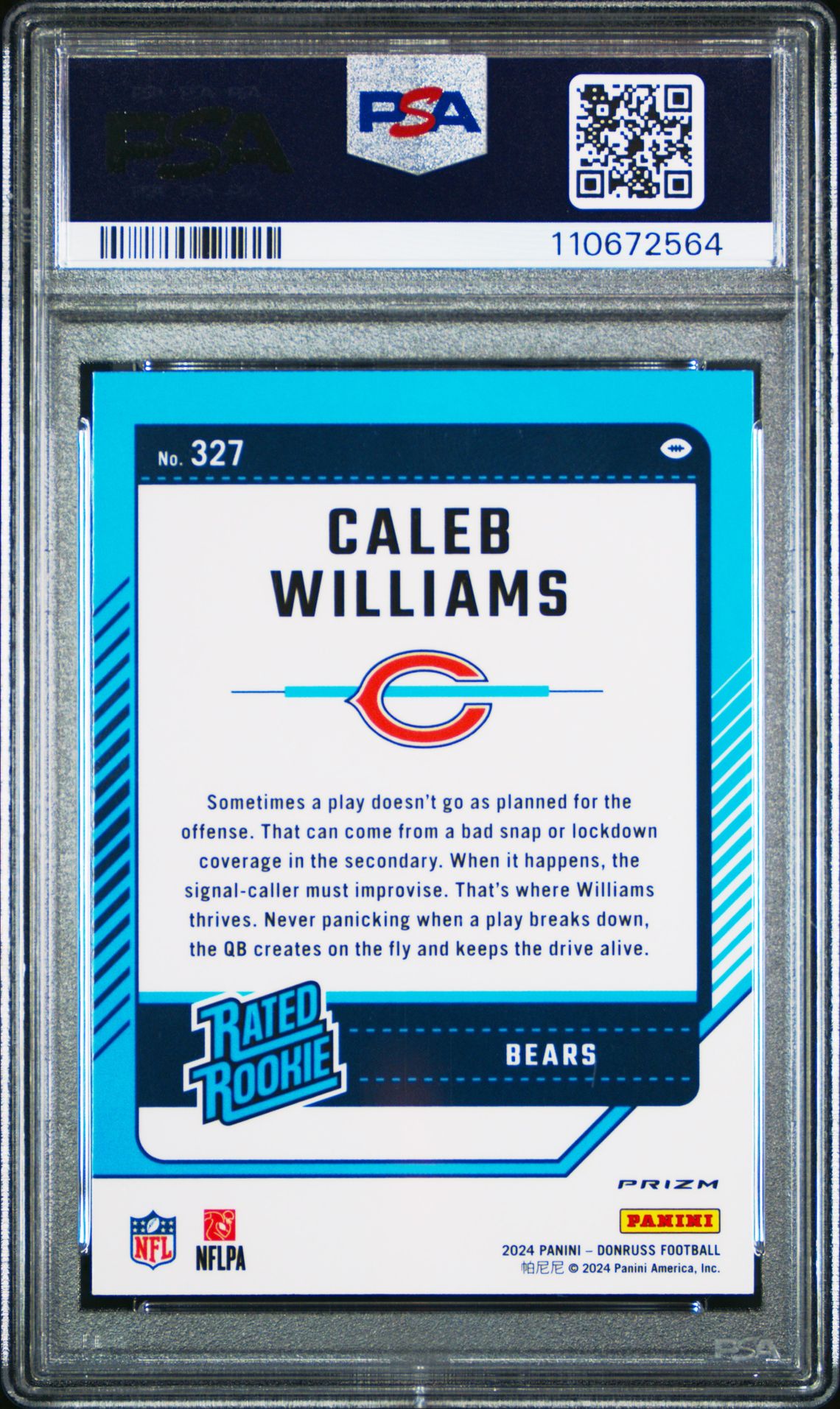 2024 Panini Donruss Caleb Williams #327 (Optic Preview-Red Wave) Gem Mt 10 back