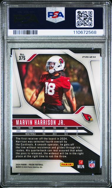 2024 Panini Prizm Marvin Harrison Jr. #375 (Silver Prizm) Gem Mt 10 back