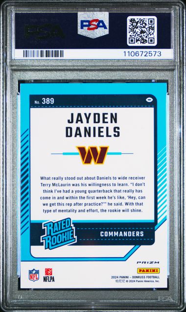 2024 Panini Donruss Jayden Daniels #389 (Optic Preview-Pink) Gem Mt 10 back