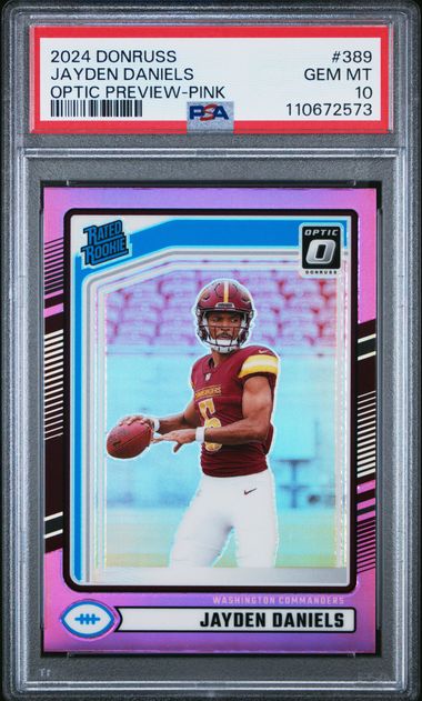 2024 Panini Donruss Jayden Daniels #389 (Optic Preview-Pink) Gem Mt 10 front