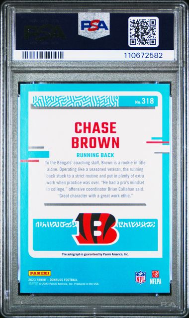 2023 Panini Donruss Chase Brown #318 (Autograph-Green) Nm-Mt 8 back