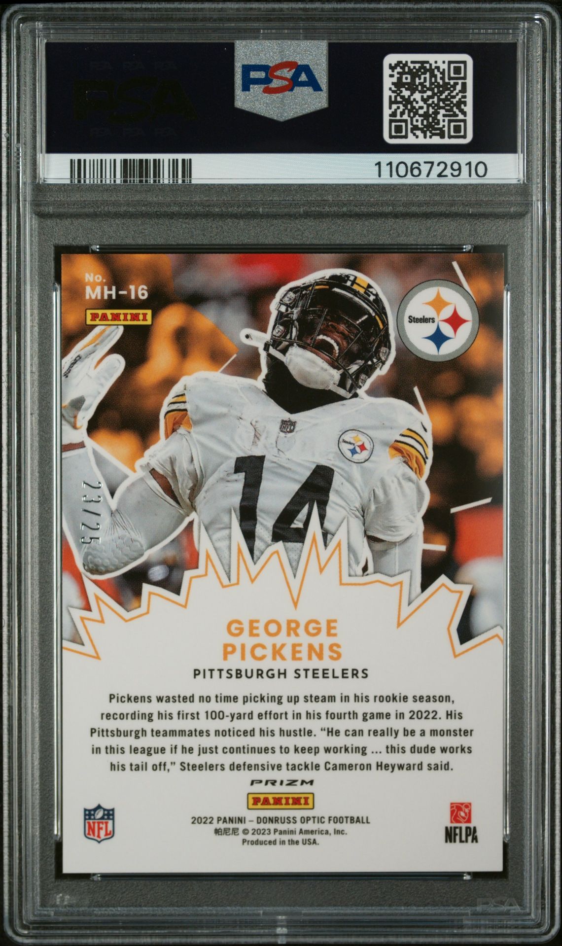 2022 Panini Donruss Optic My House George Pickens #Mh16 (My House-Purple Stars) Gem Mt 10 back