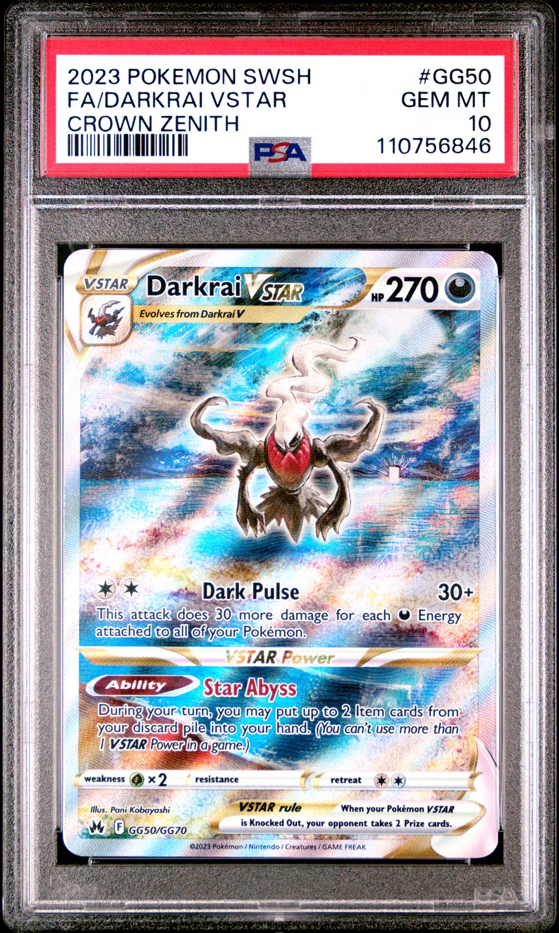 2023 Pokemon Sword And Shield Crown Zenith Fa/Darkrai Vstar #Gg50 (Crown Zenith) Gem Mt 10 front