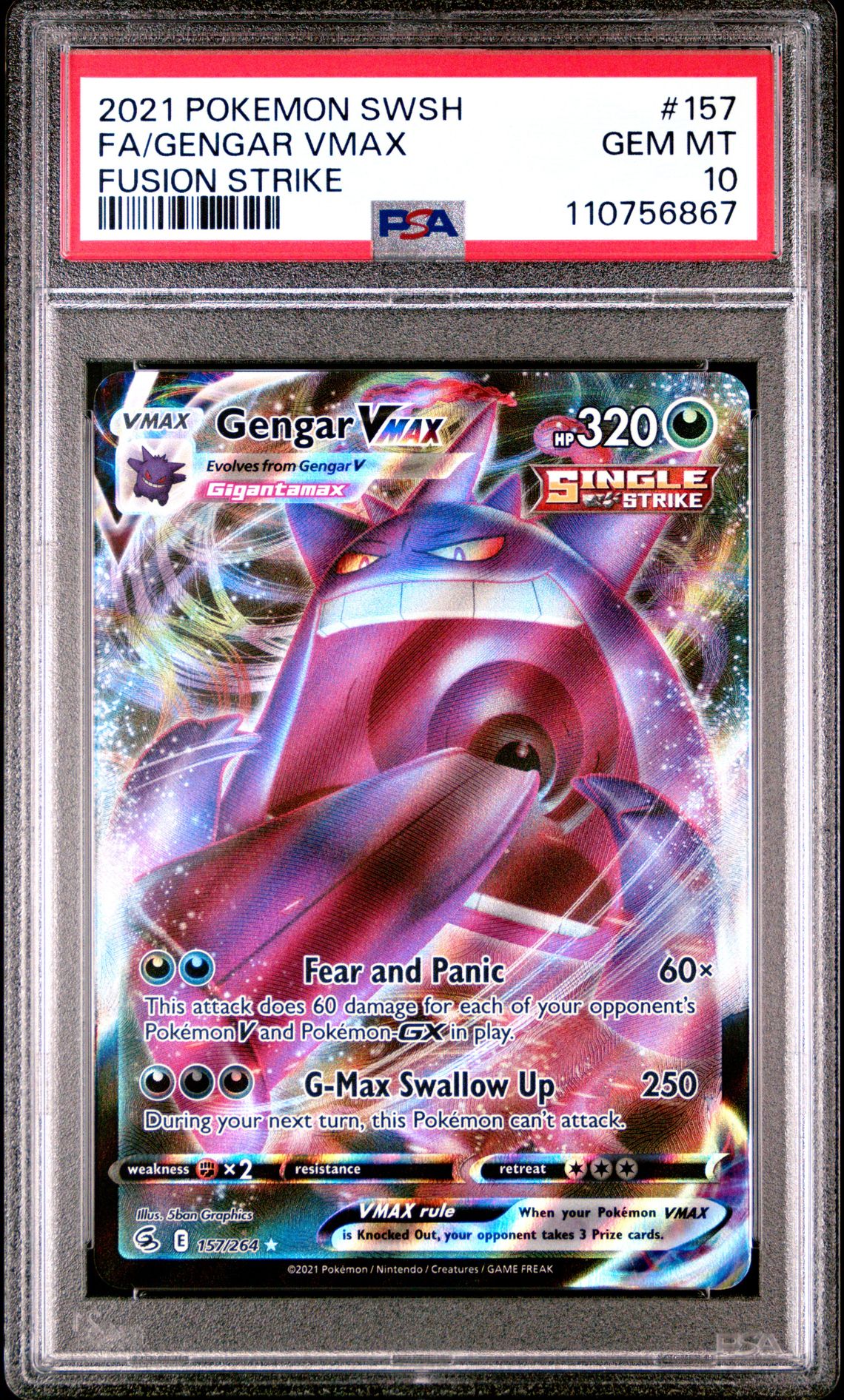 2021 Pokemon Sword & Shield Fusion Strike Fa/Gengar Vmax #157 (Fusion Strike) Gem Mt 10 front