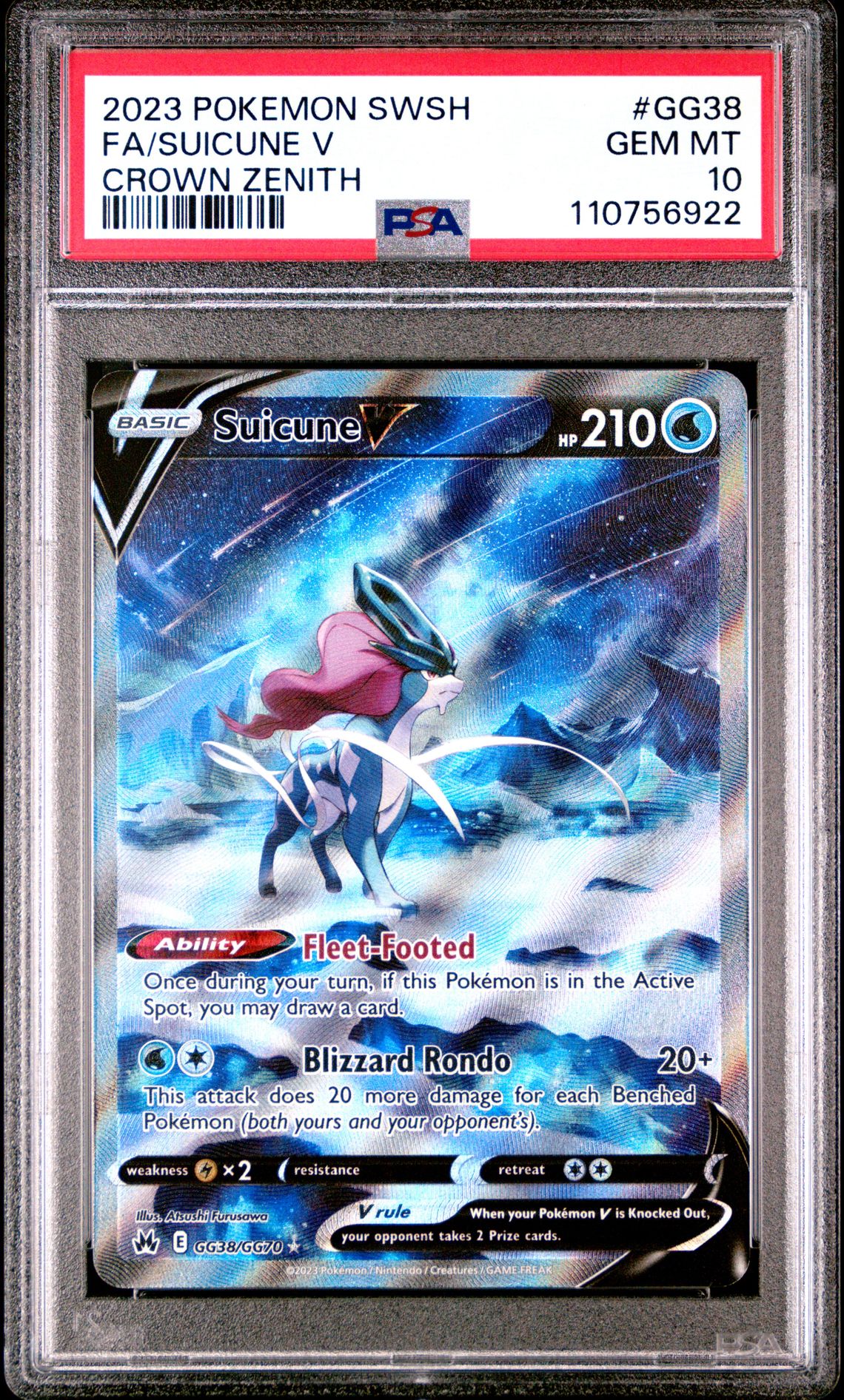 2023 Pokemon Sword And Shield Crown Zenith Fa/Suicune V #Gg38 (Crown Zenith) Gem Mt 10 front