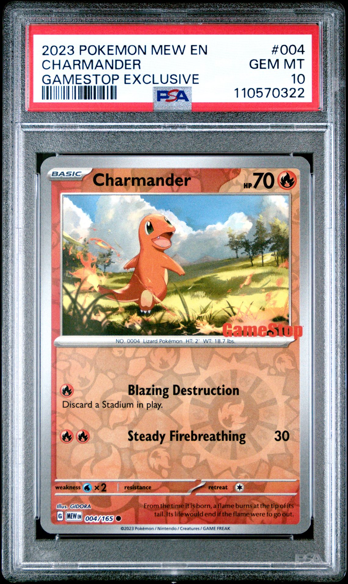 2023 Pokemon Mew En-151 Charmander #004 (Gamestop Exclusive) Gem Mt 10 front