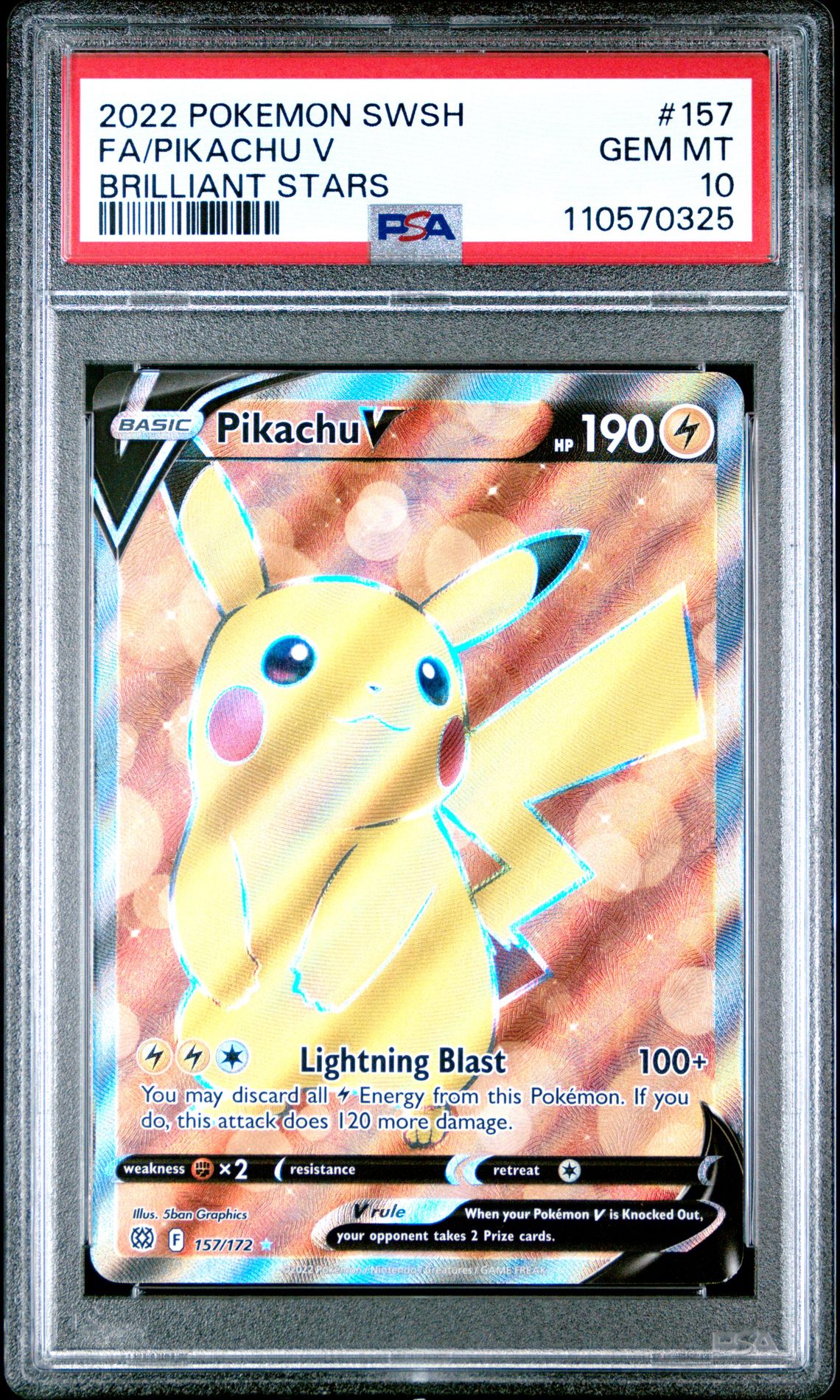 2022 Pokemon Sword & Shield Brilliant Stars Fa/Pikachu V #157 (Brilliant Stars) Gem Mt 10 front