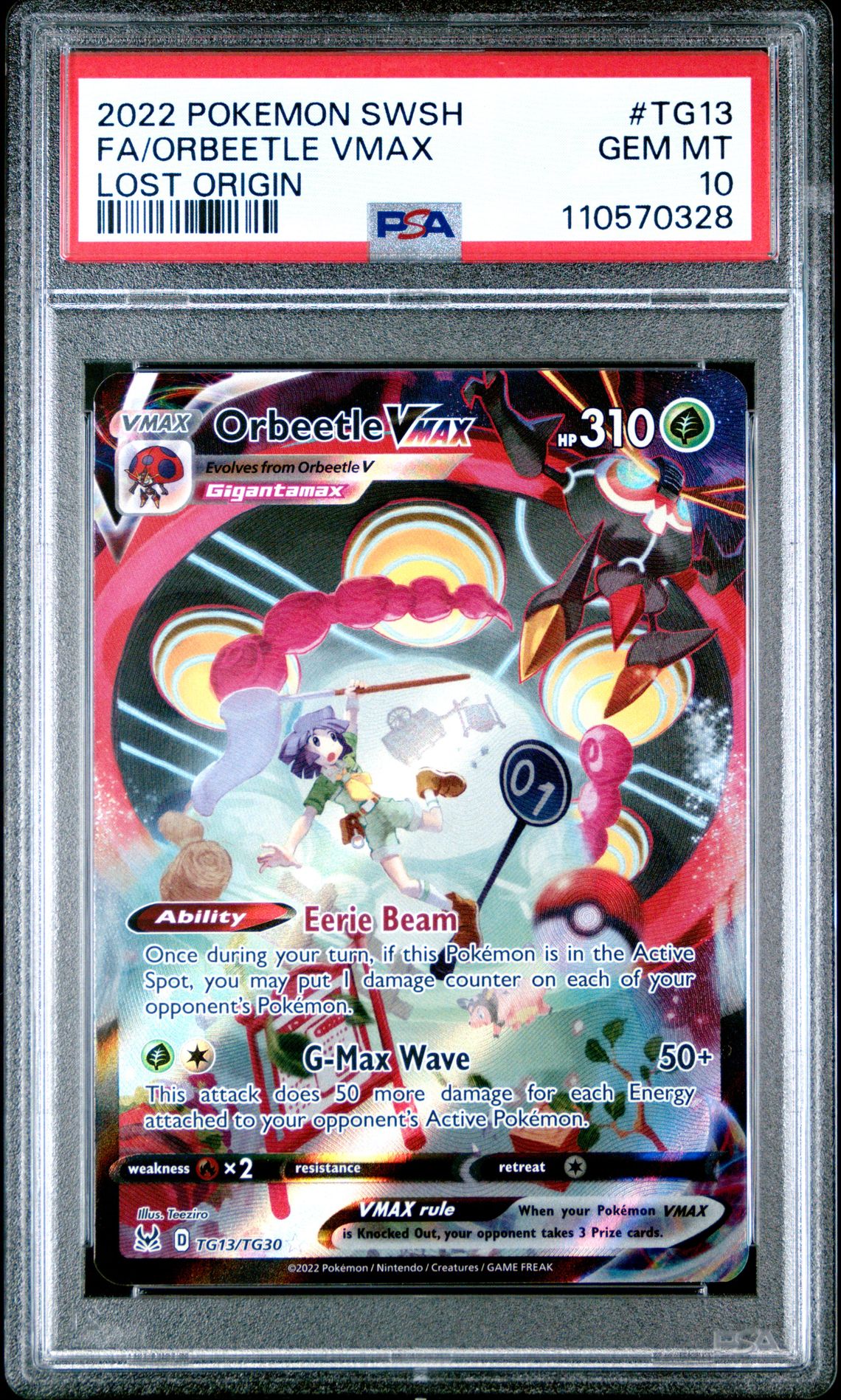 2022 Pokemon Sword & Shield Lost Origin Fa/Orbeetle Vmax #Tg13 (Lost Origin) Gem Mt 10 front