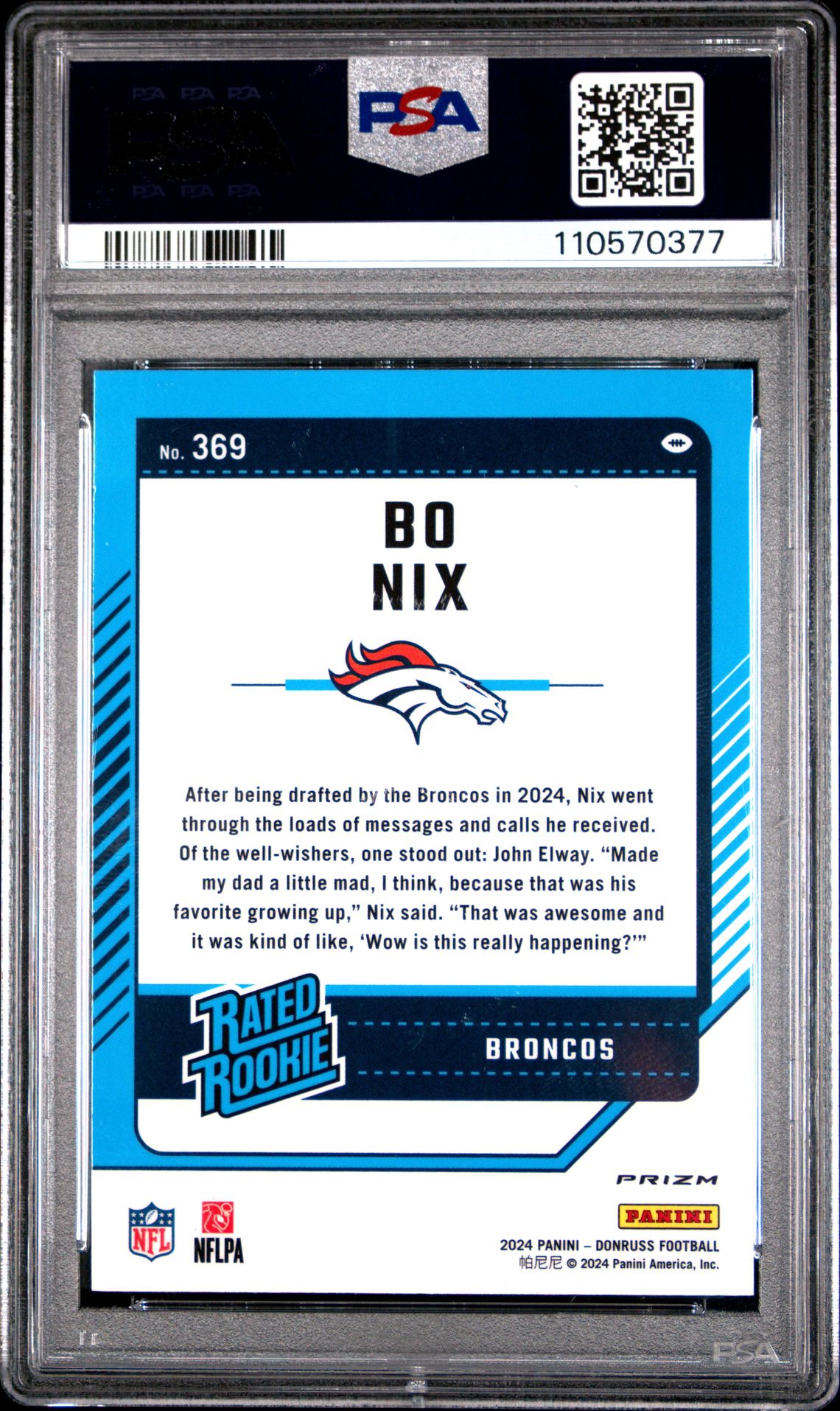 2024 Panini Donruss Bo Nix #369 (Optic Preview-Red Pandora) Gem Mt 10 back