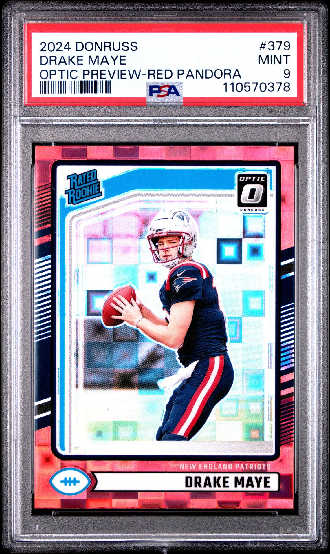 2024 Panini Donruss Drake Maye #379 (Optic Preview-Red Pandora) Mint 9 front
