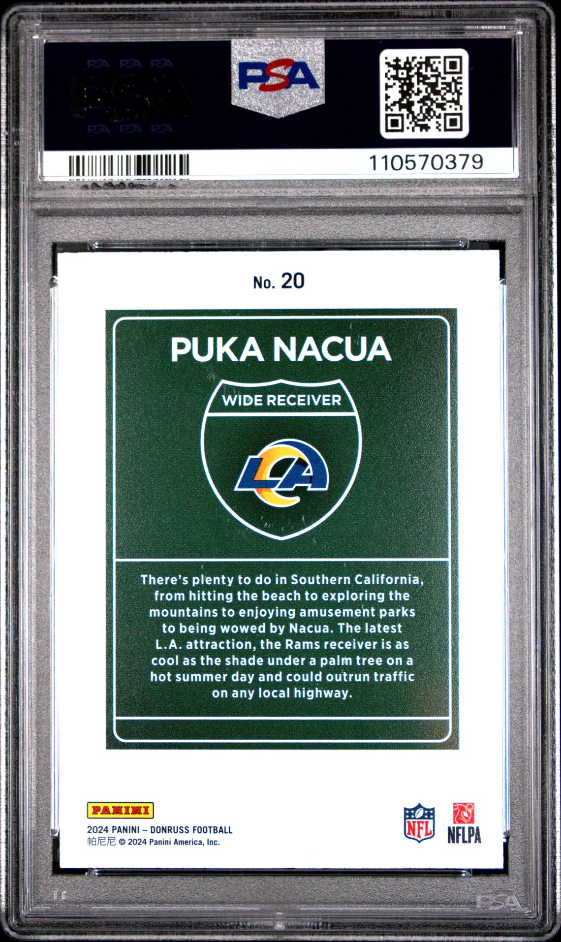 2024 Panini Donruss Downtown! Puka Nacua #20 Gem Mt 10 back