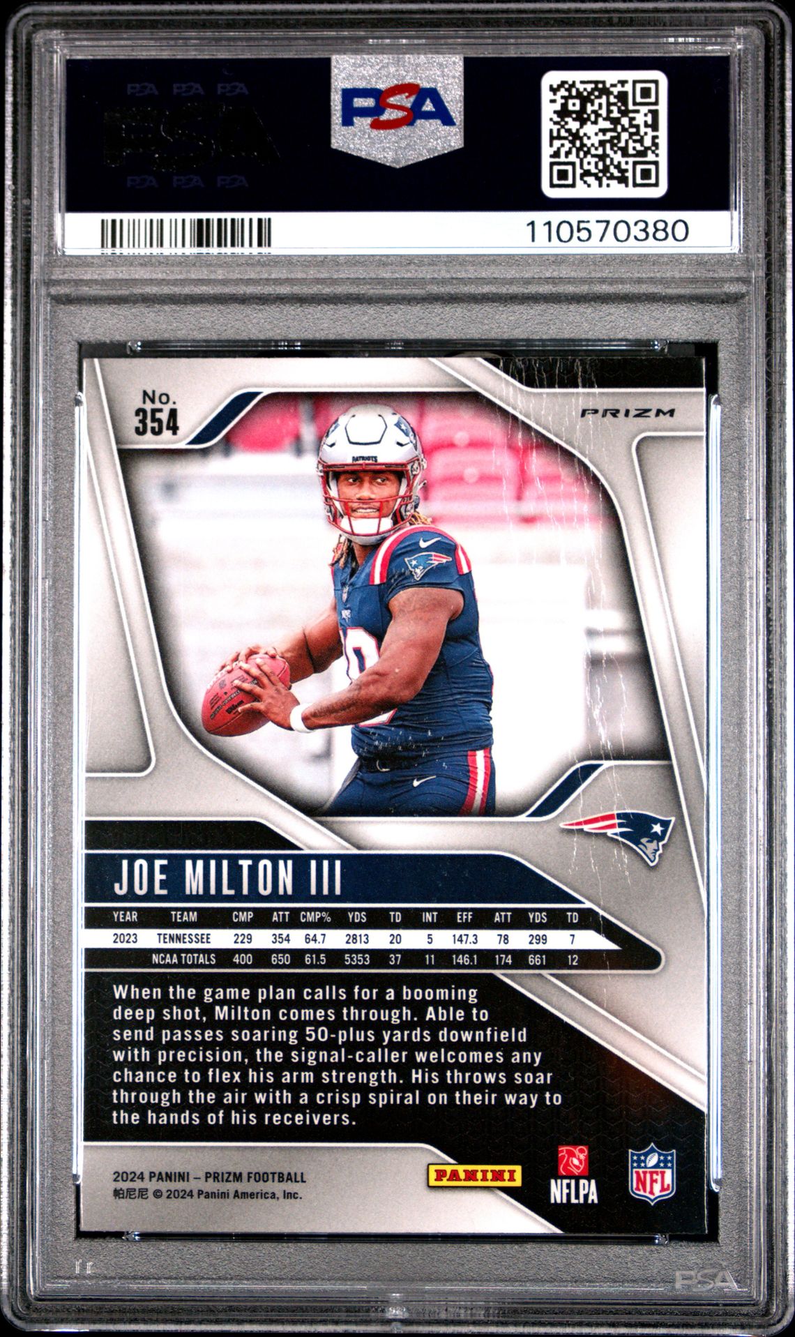 2024 Panini Prizm Joe Milton Iii #354 (Red/White/Blue Prizm) Pr 1 back