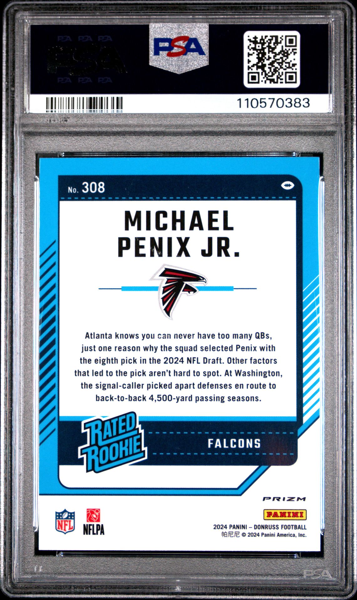 2024 Panini Donruss Michael Penix Jr. #308 (Optic Preview-Pink) Mint 9 back