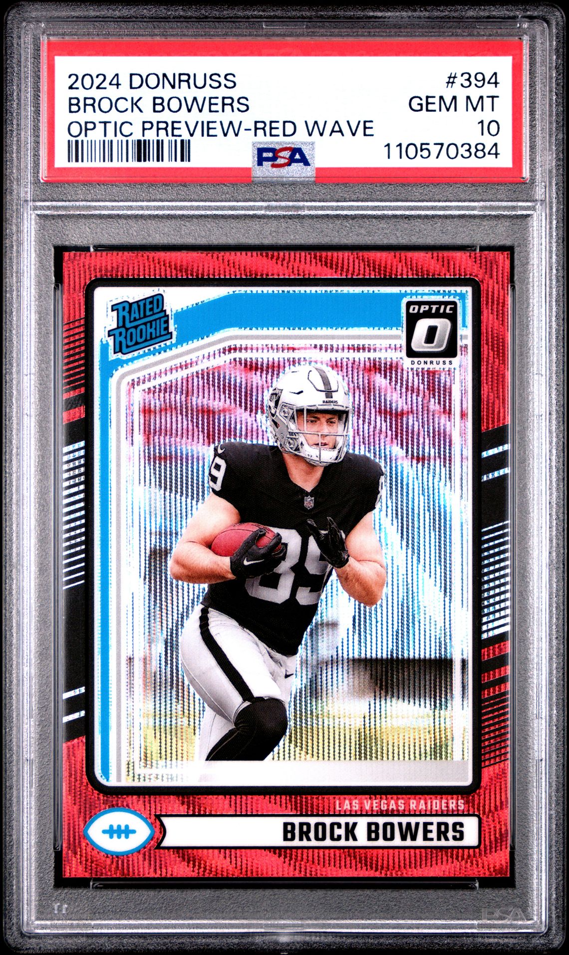 2024 Panini Donruss Brock Bowers #394 (Optic Preview-Red Wave) Gem Mt 10 front