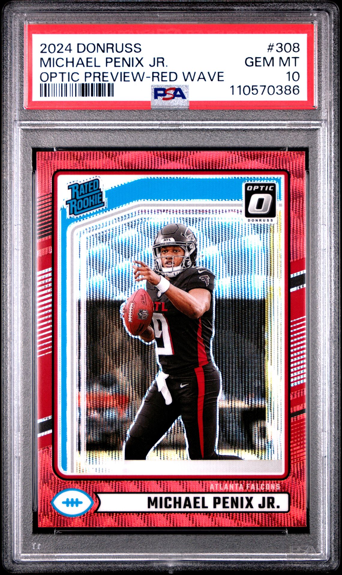 2024 Panini Donruss Michael Penix Jr. #308 (Optic Preview-Red Wave) Gem Mt 10 front