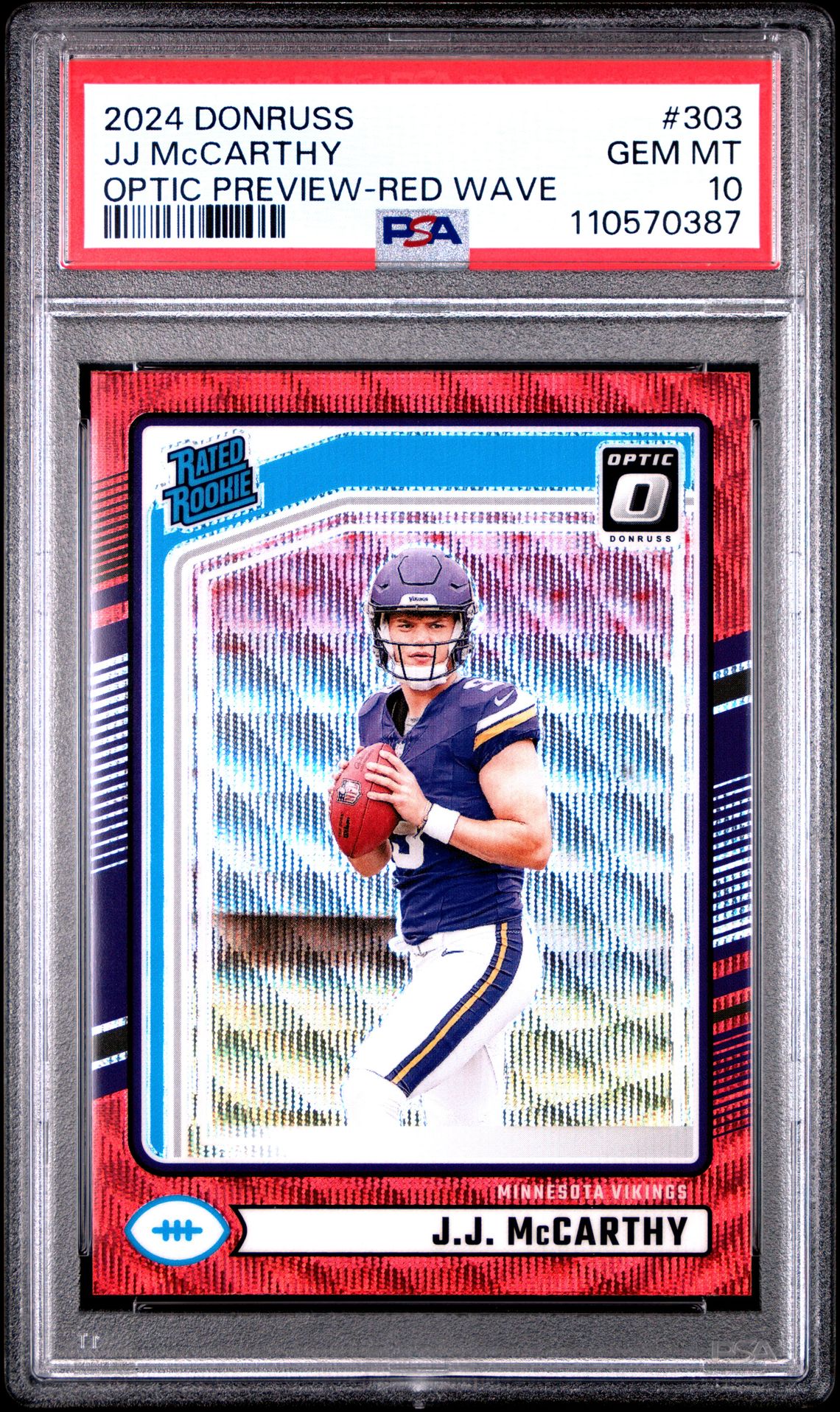 2024 Panini Donruss Jj Mccarthy #303 (Optic Preview-Red Wave) Gem Mt 10 front