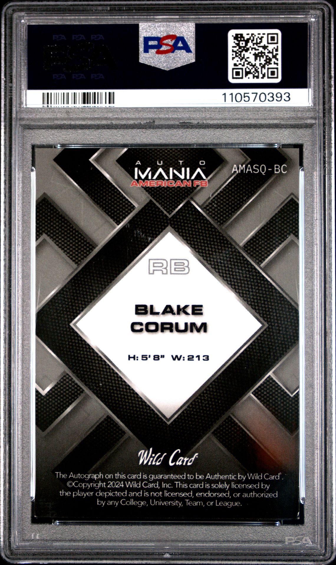 2024 Wild Card Auto Mania American Football Hobby Autographs Blake Corum #Bc (Au-Sqr-Chk-Americana) Nm-Mt 8 back