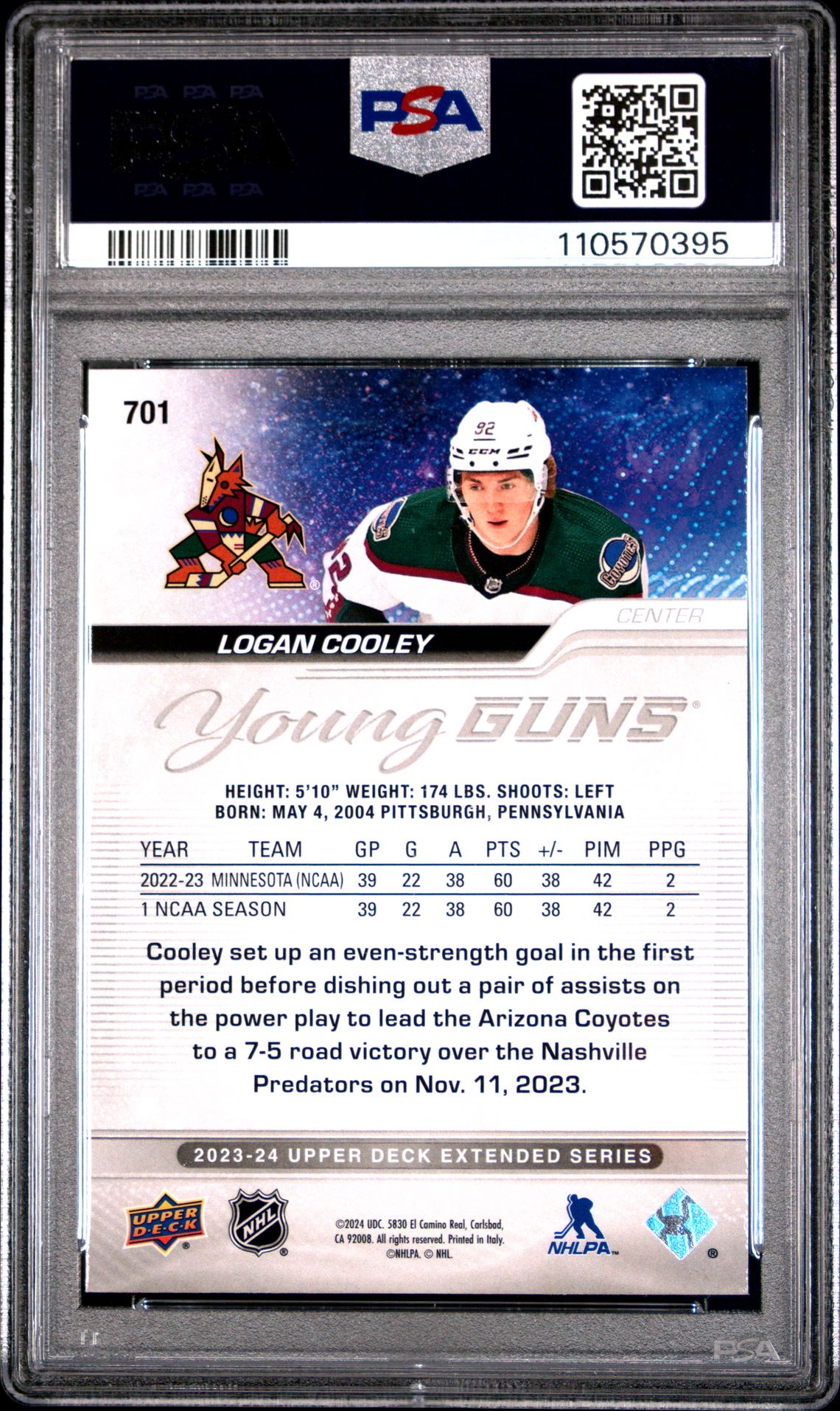 2023 Upper Deck Logan Cooley #701 Mint 9 back