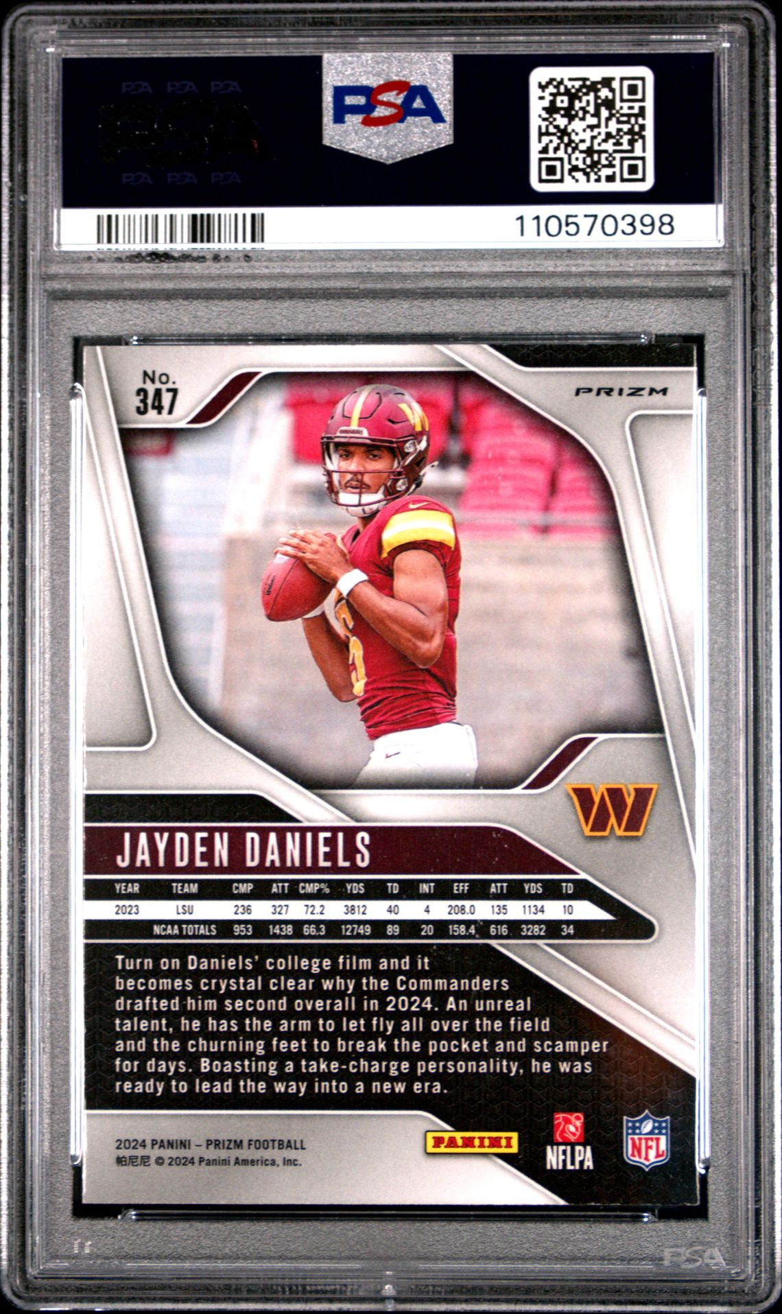 2024 Panini Prizm Jayden Daniels #347 (Disco Prizm) Mint 9 back