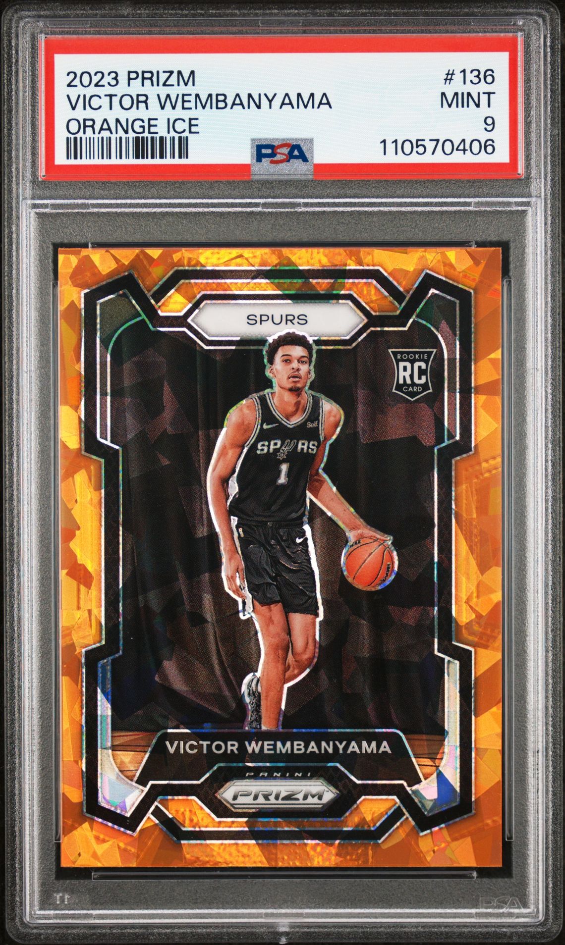 2023 Panini Prizm Victor Wembanyama #136 (Orange Ice) Mint 9 front