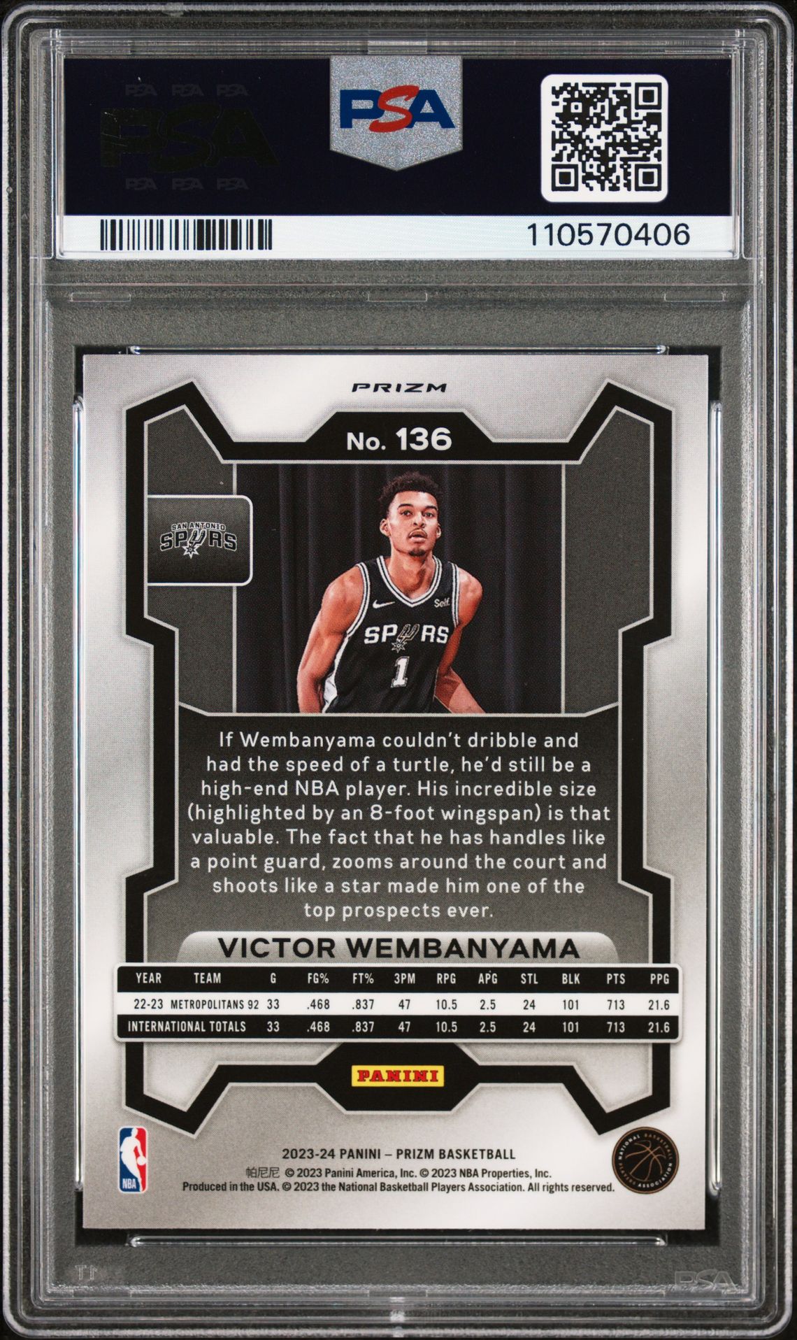 2023 Panini Prizm Victor Wembanyama #136 (Orange Ice) Mint 9 back