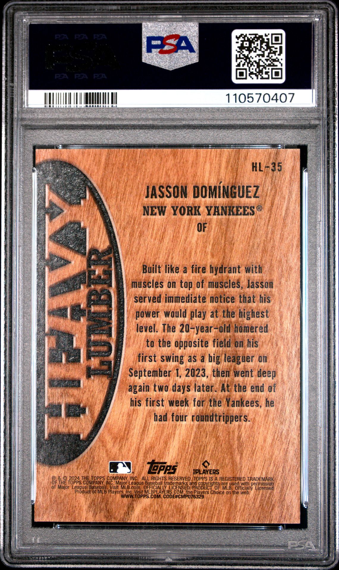 2024 Topps Heavy Lumber Jasson Dominguez #Hl35 (Series 2) Gem Mt 10 back