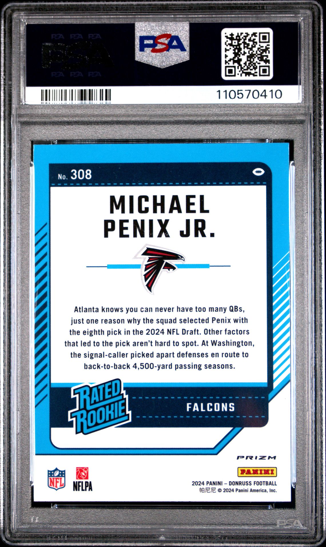 2024 Panini Donruss Michael Penix Jr. #308 (Optic Preview-Pink) Mint 9 back