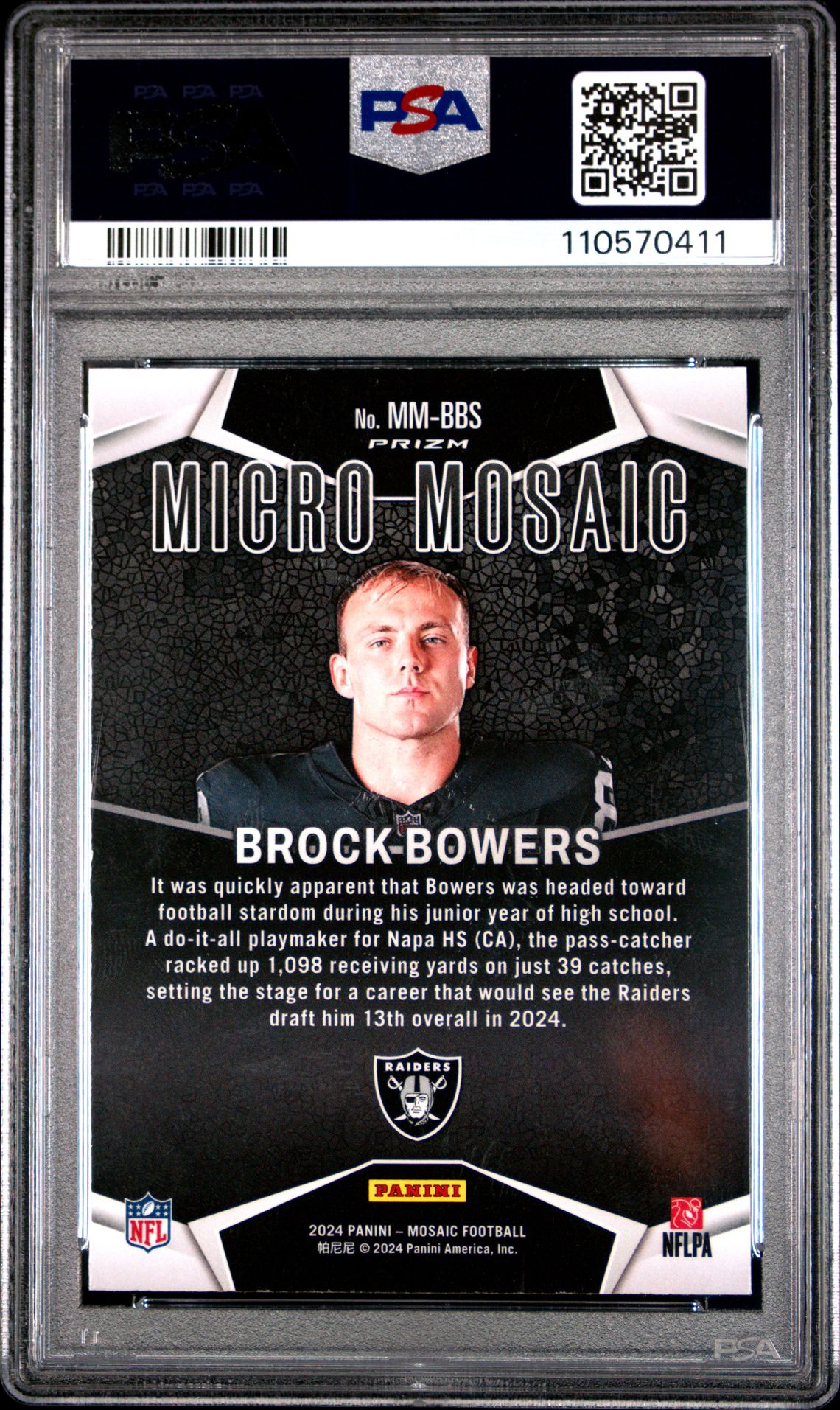 2024 Panini Mosaic Micro Mosaic Brock Bowers #Mmbbs Gem Mt 10 back
