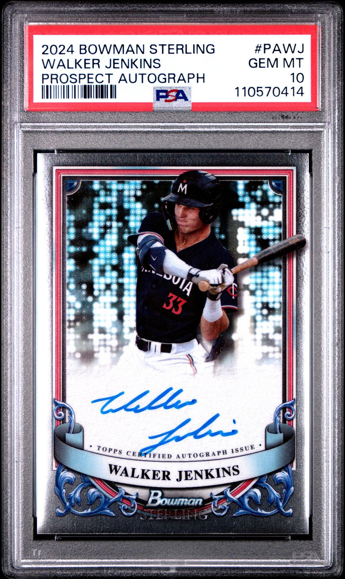 2024 Bowman Sterling Prospect Autographs Walker Jenkins #Pawj Gem Mt 10 front